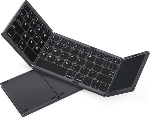 Foldable Bluetooth Keyboard with Touchpad, Portable Bluetooth 5.1 Keyboard, Pocket Size Rechargeable Keyboard with 3 Channels Compatible with iOS, Windows, Android Smartphones, Laptops and More