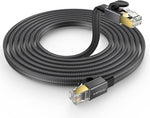 Cat 8 Ethernet Cable 25ft, 26AWG Nylon Braided 40Gbps 2000Mhz High Speed Heavy Duty Cat8 Internet LAN Patch Cord, RJ45 Flat Network Cord Shielded in Wall, Indoor&Outdoor for Modem, Router, Gaming, PC