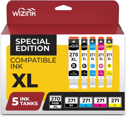 PGI 270XL CLI 271XL 5 Color Value Combo Pack XL Ink Cartridge Compatible for Canon 270 271 Ink cartridges use with MG7720 TS9020 TS6020 MG6821 MG6820 (PGBK, Black, Cyan, Magenta, Yellow)