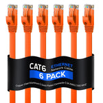 Cat 6 Ethernet Cable 6 ft - with a Flat, Space-Saving Design High-Speed Internet & Network LAN Patch Cable, RJ45 Connectors - [6ft / Orange / 6 Pack] - Perfect for Gaming, Streaming, and More!