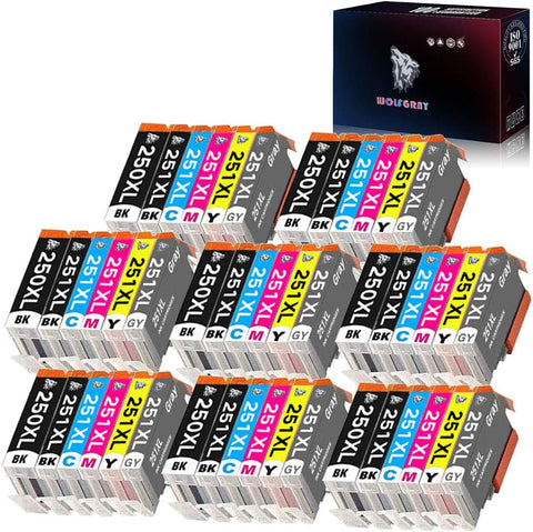 Wolfgray Compatible Ink Cartridge Replacement for Canon PGI-250 CLI-251 PGI-250XL CLI-251XL PIXMA iP8720 PIXMA MG6320 PIXMA MG6620 PIXMA MG7120 PIXMA MG7520 Inkjet Printer (8Large BK+8BK+8C+8M+8Y+8GY)