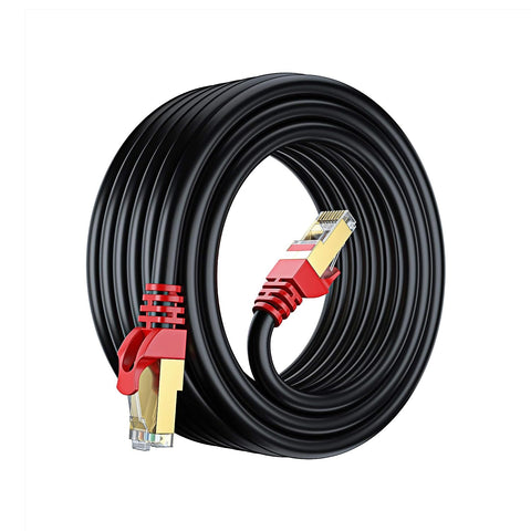 Maximm Cat7 Heavy Duty Outdoor Cable - Black - Zero Lag Pure Copper, Waterproof Ethernet Cable Suitable for Direct Burial Installations. (75 Feet)