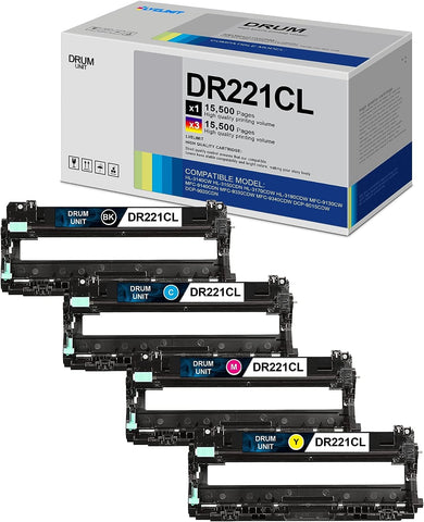 4-Pack (K/C/M/Y) High Yield DR221CL DR-221CL Black Drum Unit, LVE Compatible Replacement for Brother DR-221CL for HL-3140CW HL-3150CDN DCP-9020CDN Printer