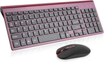 Wireless Keyboard Mouse Combo, cimetech Compact Full Size Wireless Keyboard and Mouse Set 2.4G Ultra-Thin Sleek Design for Windows, Computer, Desktop, PC, Notebook - (Wine red)