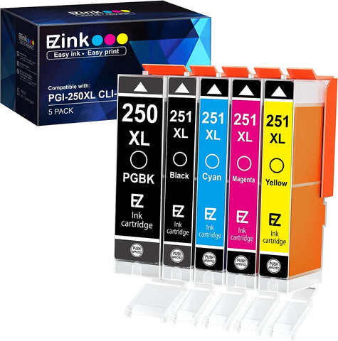 E-Z Ink (TM Compatible Ink Cartridge Replacement for Canon PGI-250XL PGI 250 XL CLI-251XL CLI 251 XL to use with PIXMA MX922 MG5520 (1 Large Black, 1 Cyan, 1 Magenta, 1 Yellow, 1 Small Black) 5 Pack