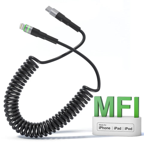 KETAKY Plus Coiled USB C to Lightning Cable MFi Certified & CarPlay Compatible Spring Retractable iPhone Charging Cord 20W PD Fast Charge | Data Sync for iPhone 14|13|12|11 Pro|X|iPad|iPod