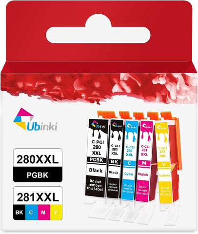 Ink Cartridge 280XL 281XL Combo for Canon 280 281 XL PGI-280XXL CLI-281XXL for PIXMA TS702a TS6120 TS6220 TS6320 TS8120 TS8220 TS9120 TS9520 TS9521C TR7520 TR8500 TR8520 TR8600 TR8620 TR8620a 5 Pack