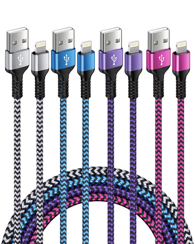 iPhone Charger Cord, [6ft/4-Pack] Lightning Cable Nylon Braided USB Fast Charging Wire, Apple High Speed Data Sync Transfer Cord Compatible With iPhone 14 13 12 11 Pro Max Mini XS XR X 8 7 Plus SE Pad