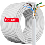 328 ft/100m Ethernet Network Bulk Cable | FTP 23AWG Shielded Gigabit Anti-Jamming Internet Cable Outdoor Weatherproof Direct Burial | Cat 6, CCA, RJ45 | Colour White (100 Meters)