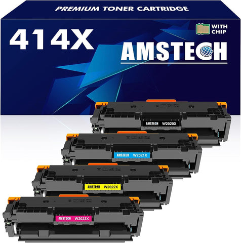 414X Toner Cartridge 4-Pack High Yield (with Chip) 414A Compatible Replacement for HP 414A 414X Color Laserjet Pro MFP M479fdw M454dw M479fdn M454dn M454 M479 Printer Ink (Black Cyan Magenta Yellow)