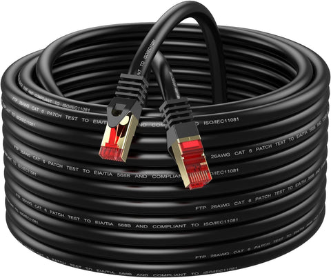 Abireiv Cat6 Outdoor Ethernet Cable 50ft,Outdoor Shielded Grounded UV Resistant Waterproof Buried-able Network Cord Compatible for Ca6/Cat5/Cat5e,for Game,Router,LAN,TV