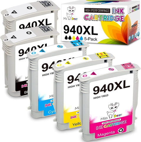 Miss Deer Compatible 940 Ink Cartridges Upgraded Replacement for HP 940 XL 940XL for OfficeJet Pro 8500 8500A A909a 8000 A809a A910a Printer (2Black/1Cyan/1Magenta/1Yellow) 5 Pack