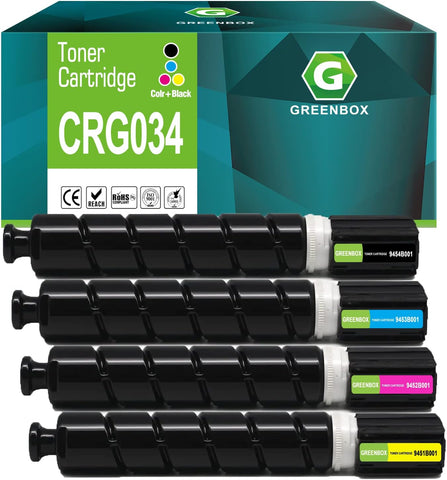 GREENBOX CRG034 High Yield Remanfactured Toner Cartridge Replacement for Canon CRG-034 CRG 034 9454B001 9453B001 9452B001 9451B001 for imageCLASS MF810Cdn MF820Cdn Printers( Black Cyan Magenta Yellow)