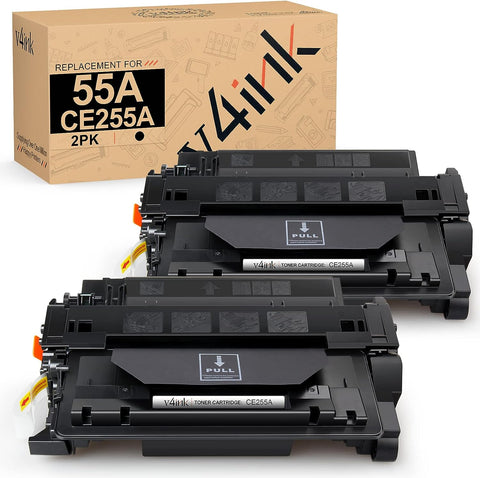 V4INK Compatible Toner Cartridge Replacement for HP 55A CE255A 55X CE255X Toner Black Ink for HP Laserjet P3015 P3015d P3015dn P3015n HP Enterprise 500 MFP M521dn M521dw M525dn Printer 2 Packs