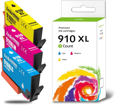 Generic 910 XL Ink Cartridge Replacement for HP 910 XL 910XL Compatible with OfficeJet 8010, 8020 Series and OfficeJet Pro 8020, 8030 Series Tricolor(Cyan Magenta Yellow Tricolor Combo Pack)