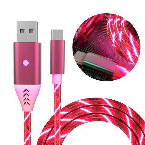 Upgrated USB Type C Light Up Charging Cable,Visible Flowing Led Cords with Multi-Control Switch-4 LED Light Mode,Gneinour Shining USB A to TUSB C Fast Charging Sync Cable Cord(Red,4.9ft)