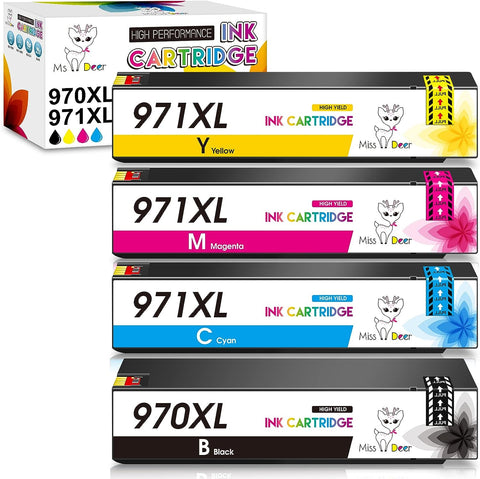 MS DEER Compatible 970XL 971XL Ink Cartridge Replacement for HP 970 971 XL Ink Cartridge Work for HP Officejet Pro X451dn X451dw X551dw X476dn X476dw X576dw Printer (Black Cyan Magenta Yellow) 4 Pack