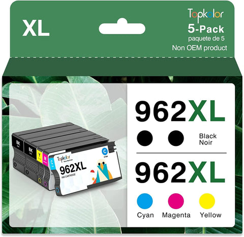 Topkolor 962XL Ink Cartridges Combo Pack Compatible HP 962 XL Work for HP 9015e 9018e 9015 9018 9010 9020 9012 e Series Printer, 5 Pack