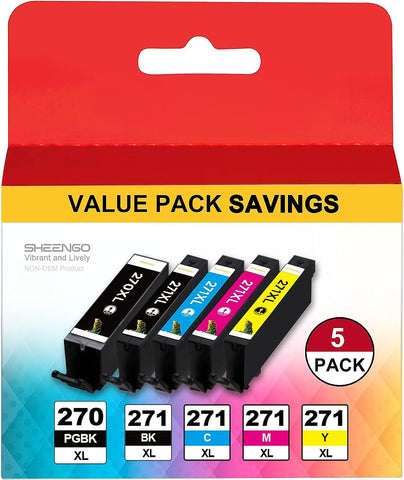 PGI-270XL CLI-271XL 5-Pack Replacement for Canon 270 271 Ink Cartridges PGI-270XL CLI-271XL Use with PIXMA MG6820 MG6821 MG7720 TS6020 TS9020 Printer(PGBK, Black, Cyan, Magenta, Yellow, 5 Pack)