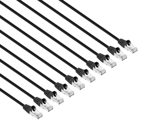 Intellinet Slim Cat8 Ethernet Network Patch Cable – 10-Pack - 40Gbps & 2000MHz, Snagless Boot, 24AWG Pure Bare Copper Wire, Gold-Plated Contacts, Lifetime Mfg Warranty – 7ft, 10 Pack, Black
