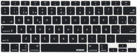 XSKN Spanish Language Black US Version Silicone Keyboard Cover Skin Compatible with 2020 New MacBook Air 13.3 inch A2179 A2337 with Touch ID Retina Display Keyboard