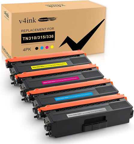 v4ink 4PK Compatible Brother TN336 TN315 TN310 TN331 Black Cyan Magenta Yellow Toner Cartridge Set for Brother HL-L8350CDW HL-4150CDN HL-L8350CDWT MFC-L8850CDW MFC-9970CDW Printer (New Version)