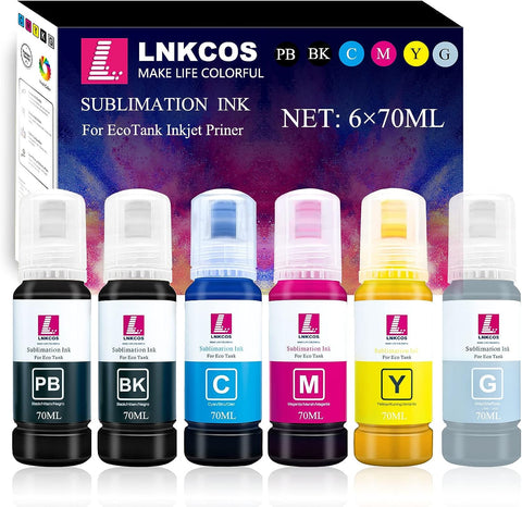 6×70ML Sublimation Ink for Epson EcoTank ET-8550 ET-8500 Printers (6 Color, BK PB C M Y K Grey)