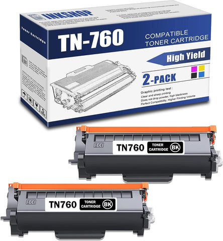 TN760 Compatible TN-760 Black High Yield Toner Cartridge Replacement for Brother TN-760 DCP-L2550DW MFC-L2710DW HL-L2350DW HL-L2370DW HL-L2390DW Toner.(2 Pack)