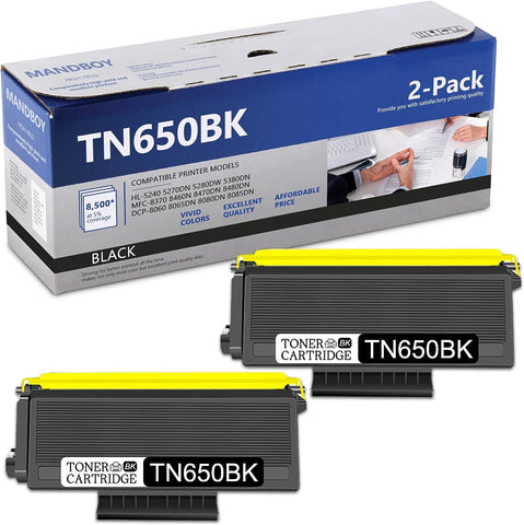 MANDBOY [???????? ??????????????] TN650 TN-650 Compatible TN6502PK Toner Cartridge Black Replacement for Brother MFC-8370 8460N 8470DN DCP-8060 Printer Toner Cartridge (2 Pack)