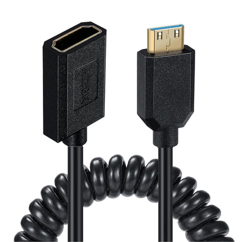 MOTONG 8K HDMI to Mini HDMI Cable 2.1 Version, Coiled Gold-Plated Mini HDMI Type C to HDMI Male to Female Cable Cord, 8K@60Hz 48Gbps, Support Dynamic HDR for Cameras Camcorder(M to F, 1.2M)