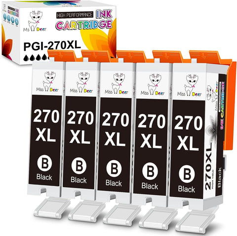 Miss Deer Compatible 270 PGBK Ink Cartridge Replacement for Canon 270XL PGI-270 PGI270XL Work with PIXMA MG6820 TS9020 TS6020 MG7720 MG6821 TS5020 TS8020 MG5720 MG5722 Printer (5 Large Black) 5-Pack