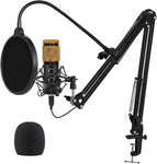 Upgraded USB Microphone for Computer, Mic for Gaming, Podcast, Live Streaming, YouTube on PC, Mic Studio Bundle with Adjustment Arm Stand, Fits for Windows & Mac PC, Plug & Play Design, Gold