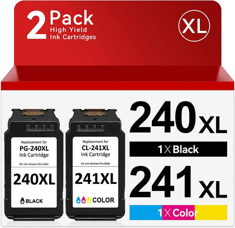 PG-240 XL/CL-241 XL Ink Cartridges Replacement for Canon 240XL 241XL Combo Pack, Fit for Canon PIXMA MG3620 MG3600 TS5120 MG3520 MG2120 MX452 MX512 MX532 MX472 Printer (1 Black,1 Color)