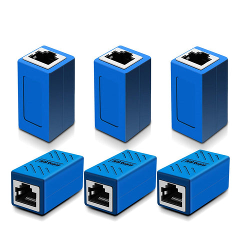 Y.D.F RJ45 Coupler in-Line Cat 7/Cat 6/Cat 5e Ethernet Cable Extender Adapter Female to Female (RJ45 Coupler Blue 6 Pack)