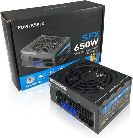 PowerSpec 650 Watt 80 Plus Gold Fully Modular SFX Power Supply Active PFC SLI Crossfire Ready Gaming PC PSU Computer Power Supplies, PS 650SFXG