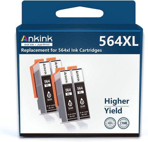 Ankink Compatible Ink Cartridge Replacement for HP 564XL 564 XL Combo Pack for Photosmart 5510 5520 6520 7510 7520 Premium C309A C410A Printer 4 Pack 4 Black