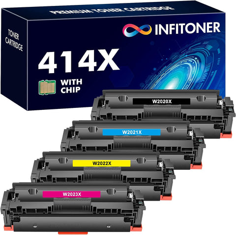 414X Toner Cartridges 4 Pack High Yield 414A (with Chip) Compatible Replacement for HP 414X W2020X 414 W2020A Work for Color Laserjet Pro MFP M479fdw M454dw M479fdn M454dn M479 M454 Printer Ink