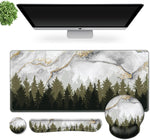 Large Gaming Mouse Mat and Mouse Pad Wrist Keyboard Wrist Rest Set, Dinky Anti-Slip Base Mousepad + Coaster, 35.4 x 15.76-inch, Ergonomic Wrist Support for Home Working Gaming- Foggy Forest