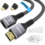 4K HDMI Extension Cable (2 Pack 2FT+ 2FT), HDMI 2.0 Braided Extender Male to Female Cord, Pure Copper 3D 4K@60Hz 2160p 1080p HDR HDCP 2.2 ARC (with Ties, U Nails, 2 HDMI Adapters)-2 Feet-2 Pack