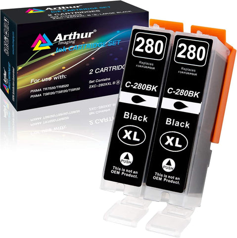 Arthur Imaging Compatible Canon Ink cartridges 280 Replacement PGI-280XXL for PIXMA TR7520 TR8520 TS6120 TS6220 TS8120 TS8220 TS9120 TS9520 TS9521C Printer (2 PGBK)