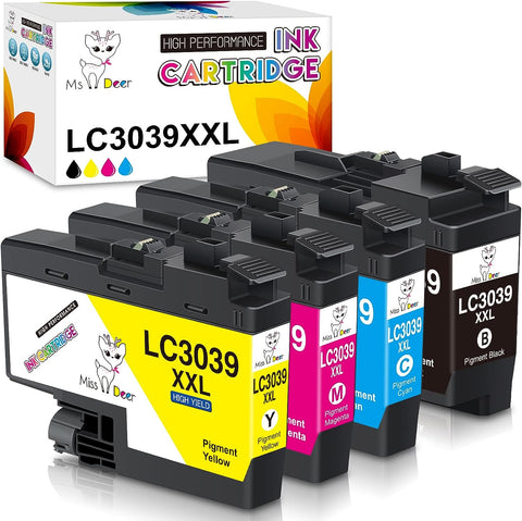 Miss Deer LC3039 Ink Cartridges Replacement for Brother 3039 XXL LC3039XXL LC3037 LC3037BK Ultra High-Yield Compatible with Brother MFC-J5945DW MFC-J6945DW MFC-J5845DW MFC-J6545DW (4 Pack BK/C/M/Y)