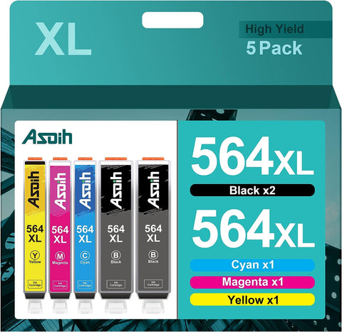 564XL Ink Cartridge Combo Pack Work Compatible for HP 564 Ink Cartridges for HP Printers DeskJet 3520 3522, Officejet 4620, Photosmart 5520, 6520, 7520, 5510, 5-Pack 564XL