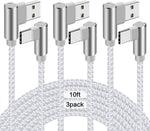 USB C Cable 10ft Type C Cable 3 Pack Fast Charging Cord Right Angle Charger Cable Nylon Braided Type C Cord for Samsung Galaxy S9 Plus S8, Note 9 8,LG G5 G6 V20,Google Pixel XL(Silver, 10Feet)