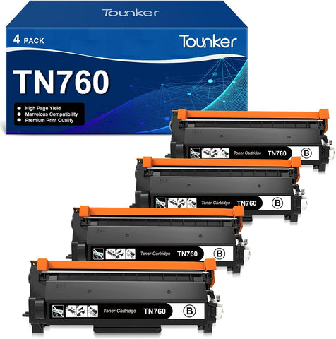 Tounker Compatible TN-760 Toner Cartridge High Yield Replacement for Brother TN760 TN 760 TN-730 TN730 for Brother MFC-L2710DW HL-L2395DW DCP-L2550DW HL-L2350DW HL-L2390DW MFC-L2750DW (Black, 4-Pack)