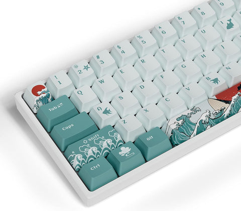 Keycaps 60 Percent - PBT Keycap Set, 71 Key Custom Keycaps for Mechanical Keyboards, OEM Profile, English (US) Layout - Coral Sea