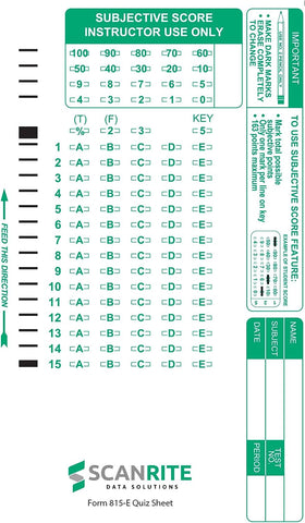 ScanRite 815-E Scantron Compatible Quiz Sheet. 15 Questions. (600)