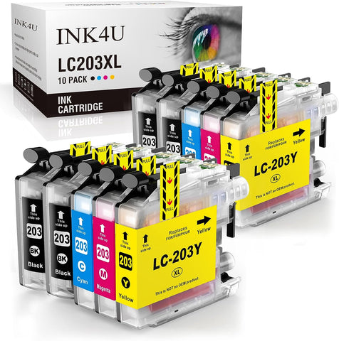 INK4U Compatible LC203 LC201 Ink Cartridges Replacement for Brother LC203 Ink Cartridges Brothers printer LC203XL LC201XL for MFC-J480DW MFC-J680DW MFC-J880DW MFC-J885DW J4420DW (4B/2C/2M/2Y,10 Packs)