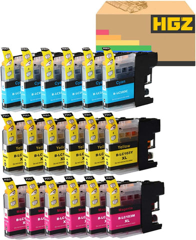 HGZ Compatible LC103 LC103XL Ink Cartridges Replaccement for LC103XL Worked for MFC J870DW J450DW J470DW J650DW J4410DW J4510DW J4710DW J6720 (6 Cyan, 6 Magenta, 6 Yellow, 18 Pack)