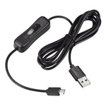 MECCANIXITY USB Cable with ON/Off Switch, USB Male to Micro USB Male Extension Cord 2M Black, for LED Desk Lamp, Pack of 2