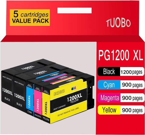 Tuobo Compatible Ink Cartridge Replacement for PGI-1200XL PGI-1200 XL 1200XL Maxify MB2320 MB2020 MB2350 MB2050 MB2120 MB2720 Inkjet Printer (1 Set+1 BK)